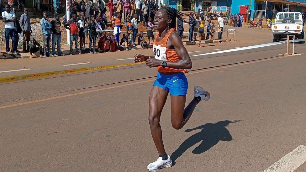 Rebecca Cheptegei, competes at the Discovery 10km road race in Kapchorwa, Uganda - 20 January 2023