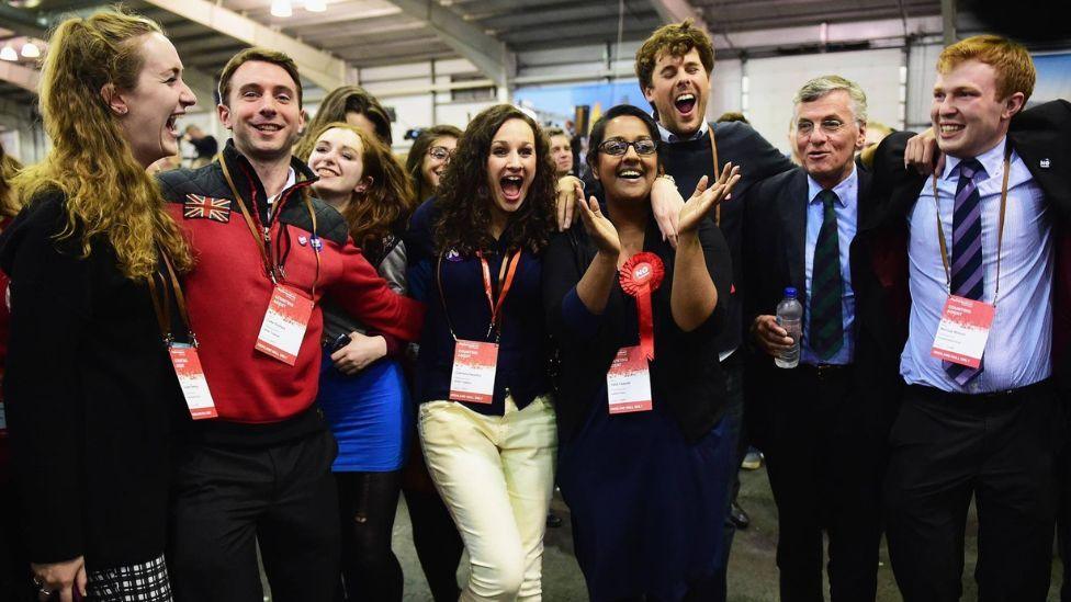 Cat Headley and other No activists celebrate their victory at the Edinburgh count 