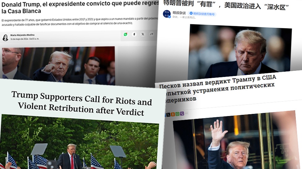 Headlines in different languages on the Trump verdict