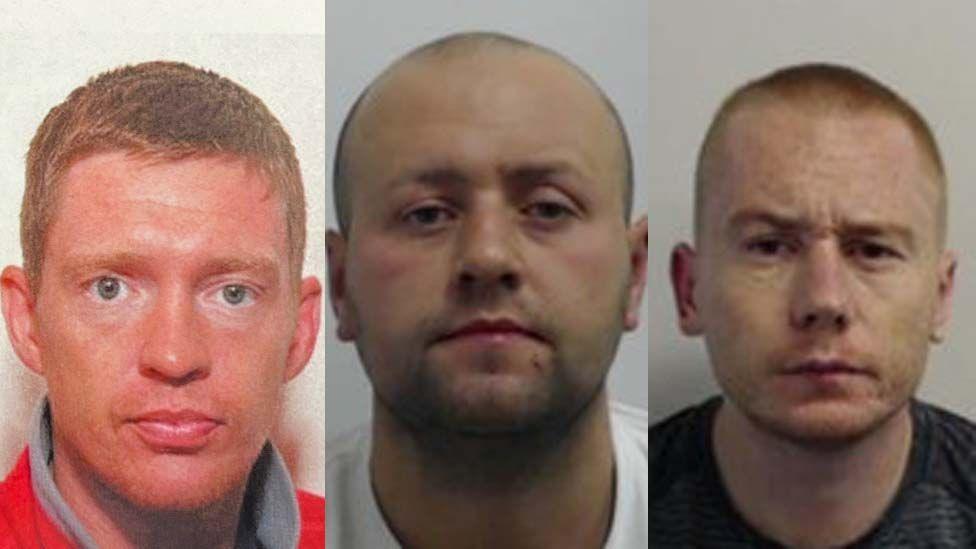 Police mugshots of Gerard Carbin, Ryan McPhee and Lloyd Cross all staring straight at the camera