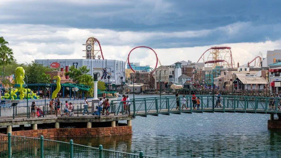 Bridge over water at an American theme park 