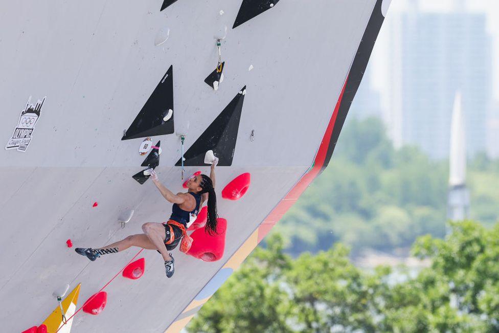 Molly Thompson-Smith of Great Britain competes in the Women's Sport Climbing Boulder & Lead Qualification on day two of 2024 Olympic Qualifier Series Shanghai on May 17, 2024 in Shanghai, China