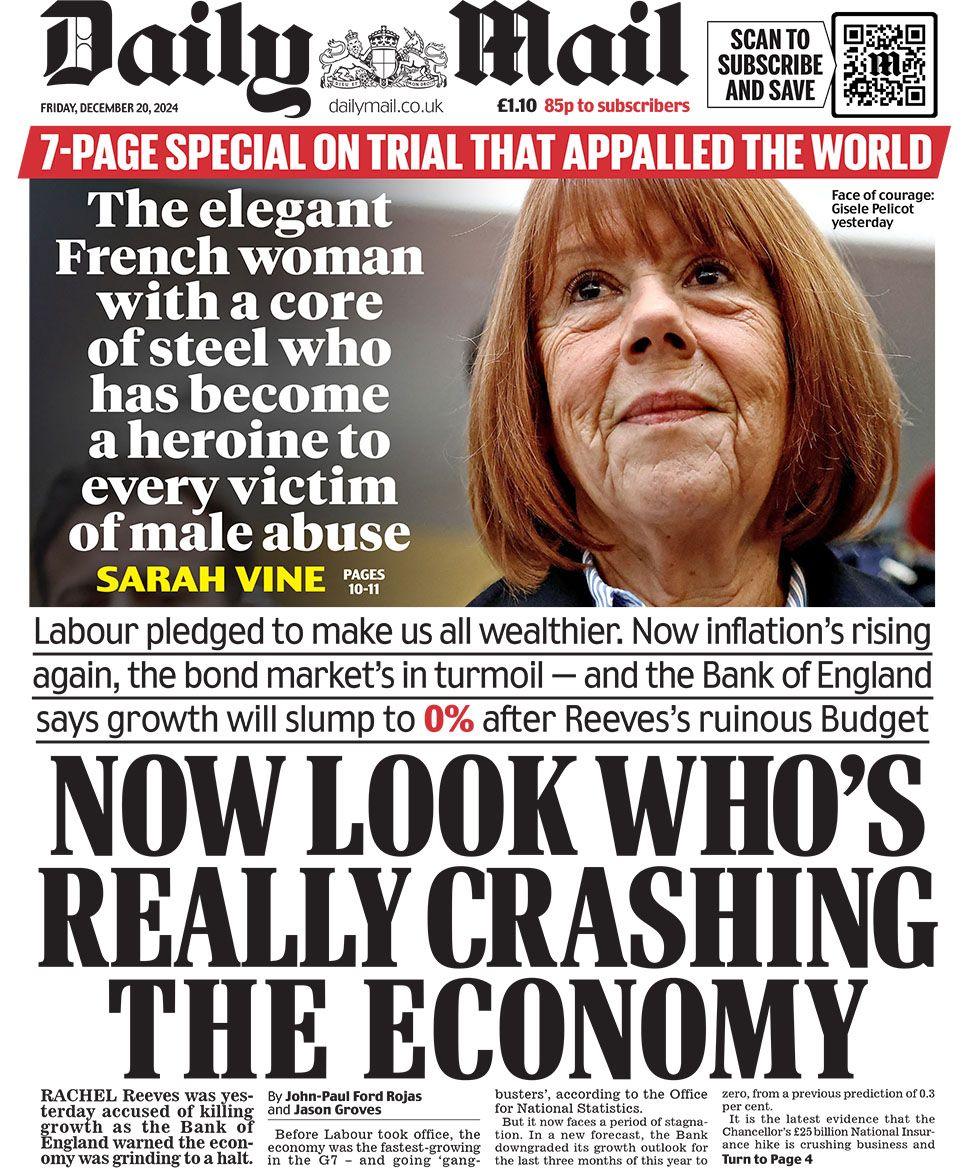 The main headline on the front page of the Daily Mail reads: "Now look who's really crashing the economy"