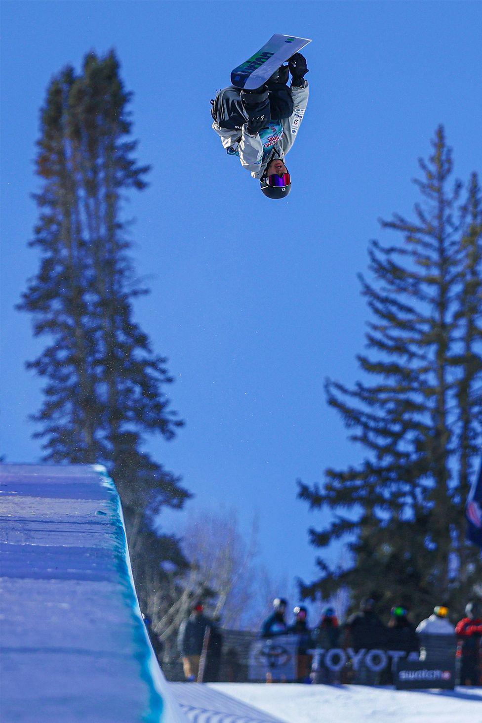 Japan's Shuichiro Shigeno competes in the snowboard halfpipe qualification during the Toyota US Grand Prix at Buttermilk Ski Resort in Aspen, Colorado.