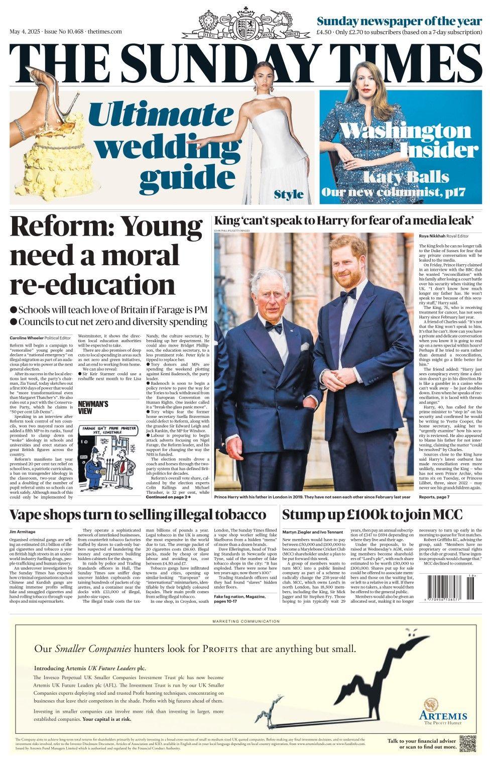 The headline in the Sunday Times reads: Reform: Young need a moral re-education