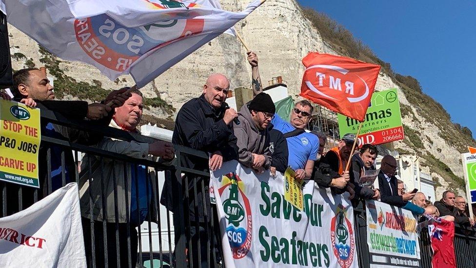 The RMT union and sacked P&O Ferries staff were protesting