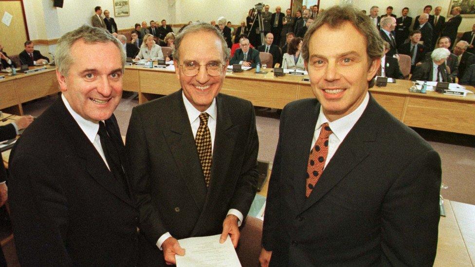 Bertie Ahern, George Mitchell and Tony Blair