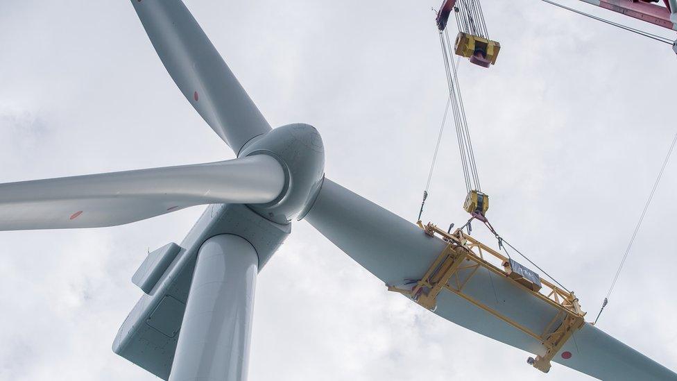 The turbines are 140m high, with each blade 55m long