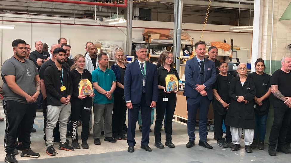 Ukrainian ambassador Vadym Prystaiko with NP Aerospace staff