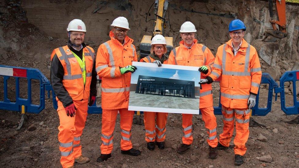 Network Rail workers with Bristol mayor Marvin Rees (pictured second from the left)