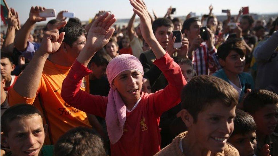 Yazidi refugees in Syria celebrate news coming from Sinjar. Photo: 13 November 2015