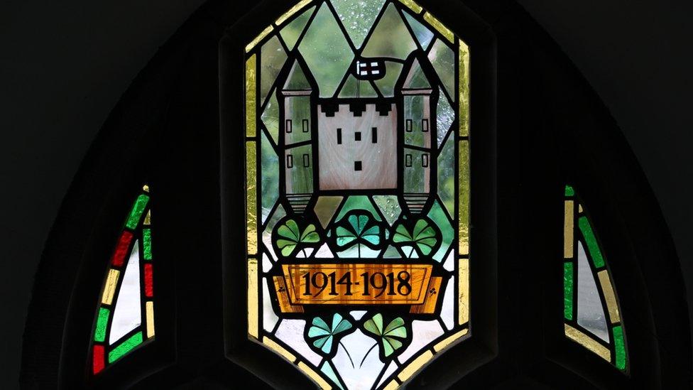 The stained glass window in St Macartin's Cathedral