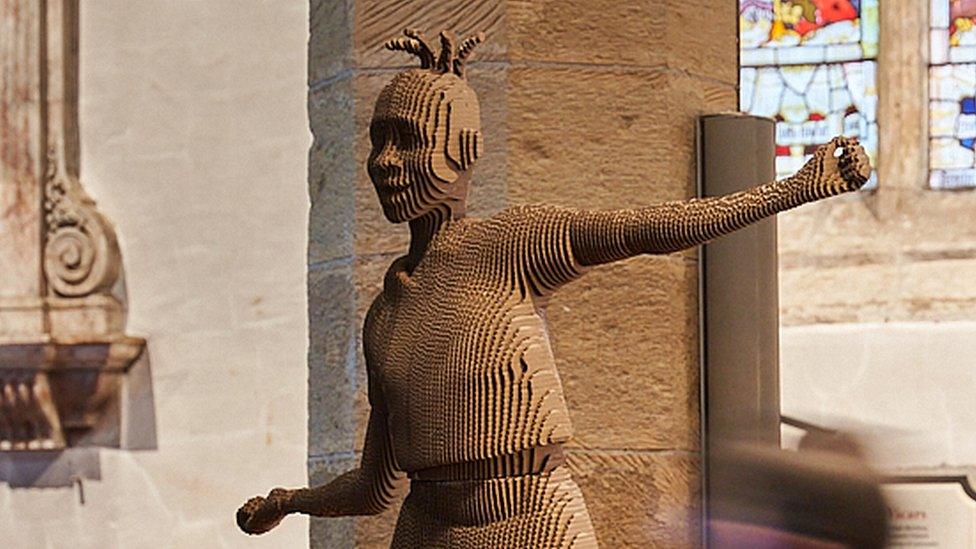 one of three sculptures of Sophia inside the church