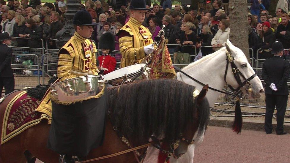 Apollo the Drum Horse with the State Trumpeter