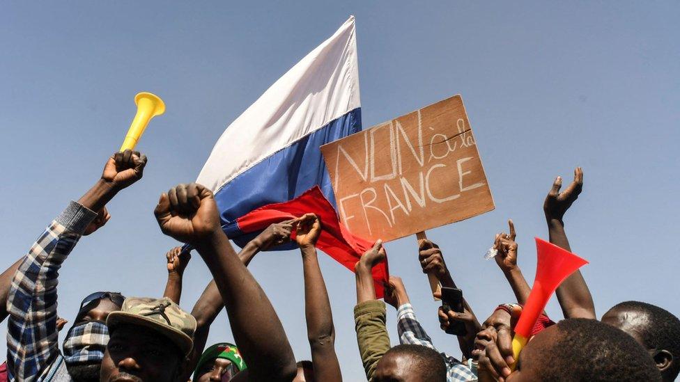 People gather in support of a coup that ousted President Roch Kabore, dissolved government, suspended the constitution and closed borders in Burkina Faso, Ouagadougou January 25, 2022.