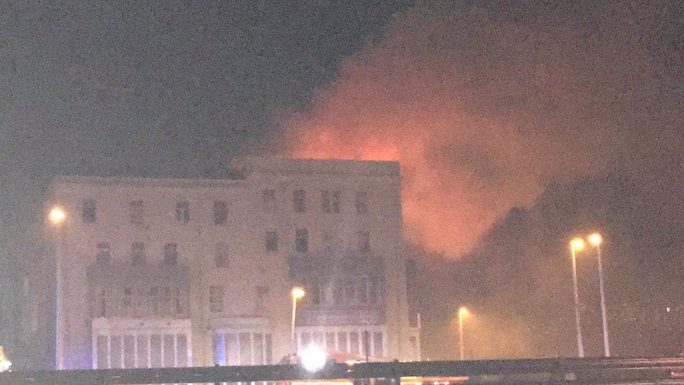 Fire at former hotel