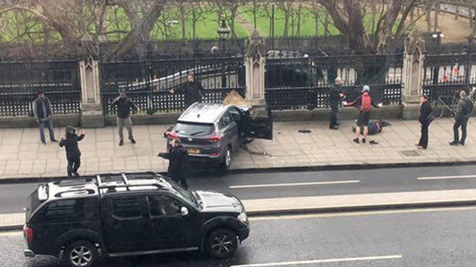 Car crashed into railings