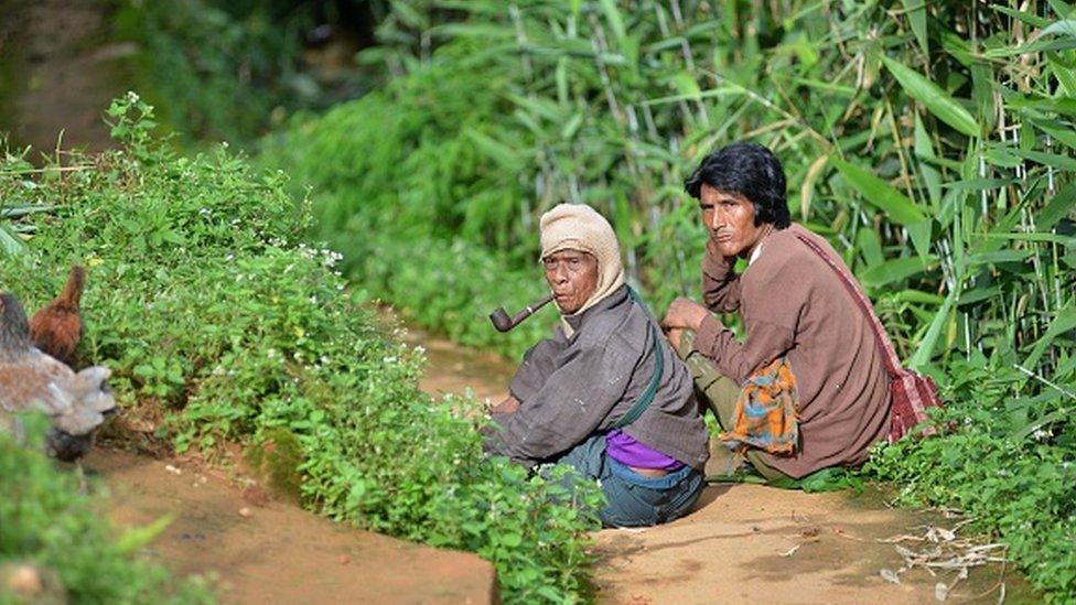 Indian villagers in Kongthong village, in East Khasi Hills district in India's eastern Meghalaya state.