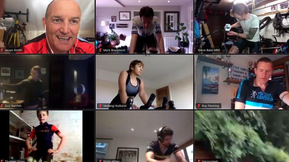 Zoom chat screen with Jason and other cyclists