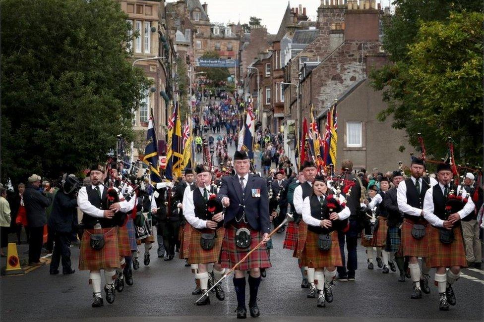 Parade by veterans and serving soldiers from The Royal Regiment of Scotland Black Watch (3 SCOTS)