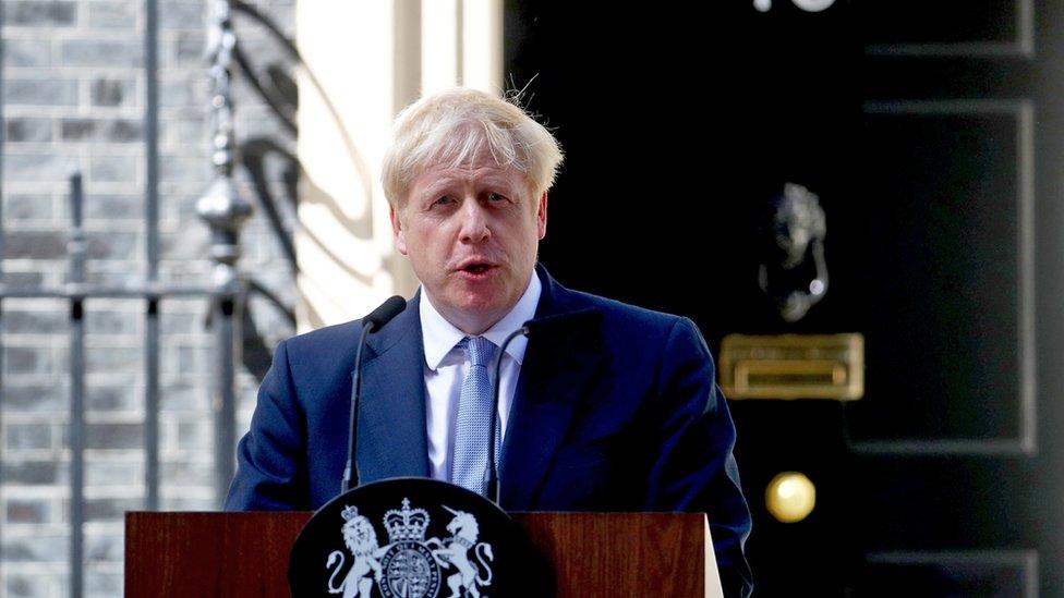 Boris Johnson gives a speech outside Downing Street