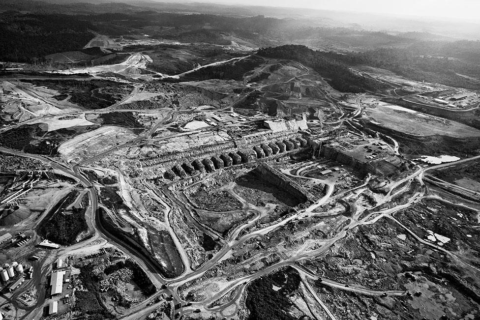 An aerial view of the construction of the Belo Monte Dam on the Xingu River, Altamira, Pará, Brazil, on 3 September 2013