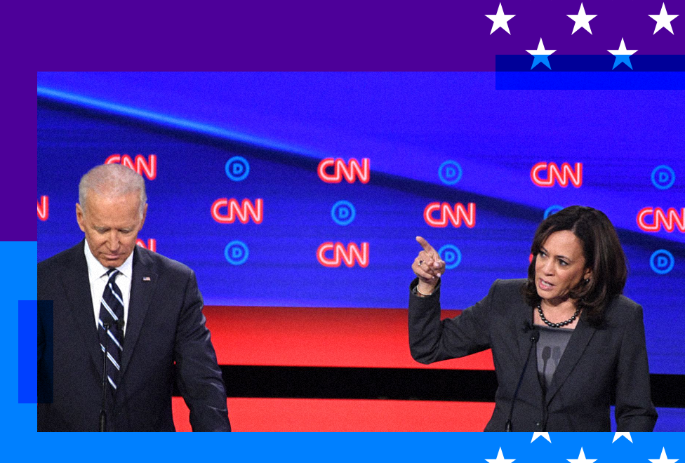 Harris on the debate stage with Biden as Democrats vied for the nominee in the 2020 election 