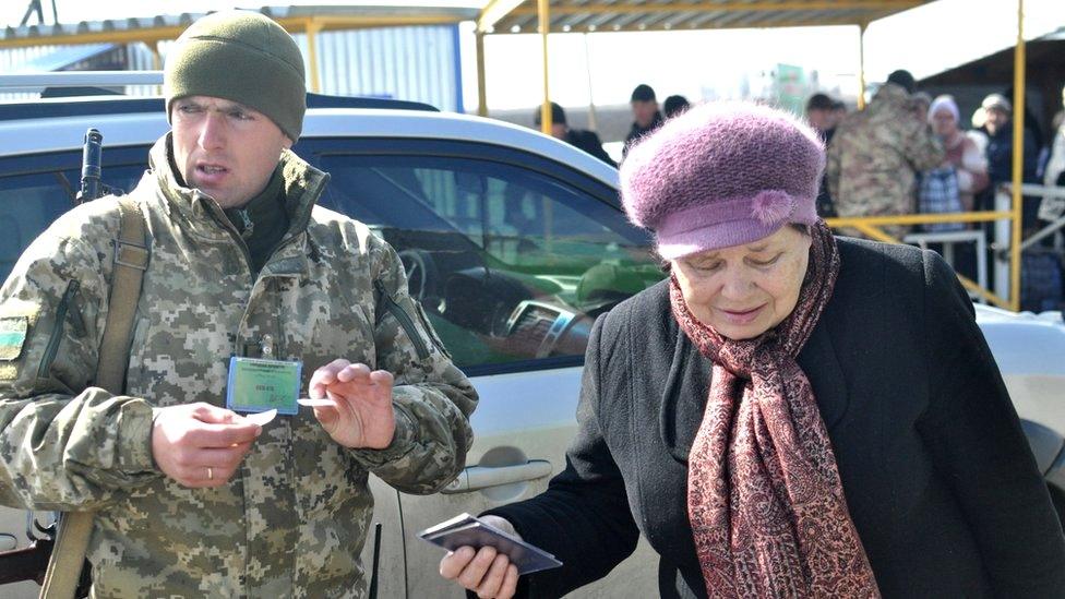 Ukrainian checkpoint where people cross into the self-styled Donetsk people's republic