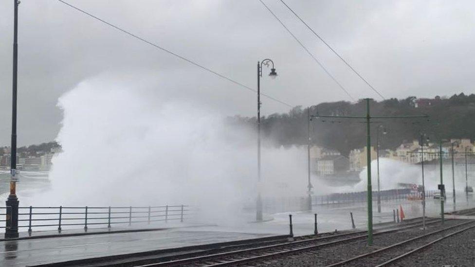 Wave crashing on Douglas Promenade