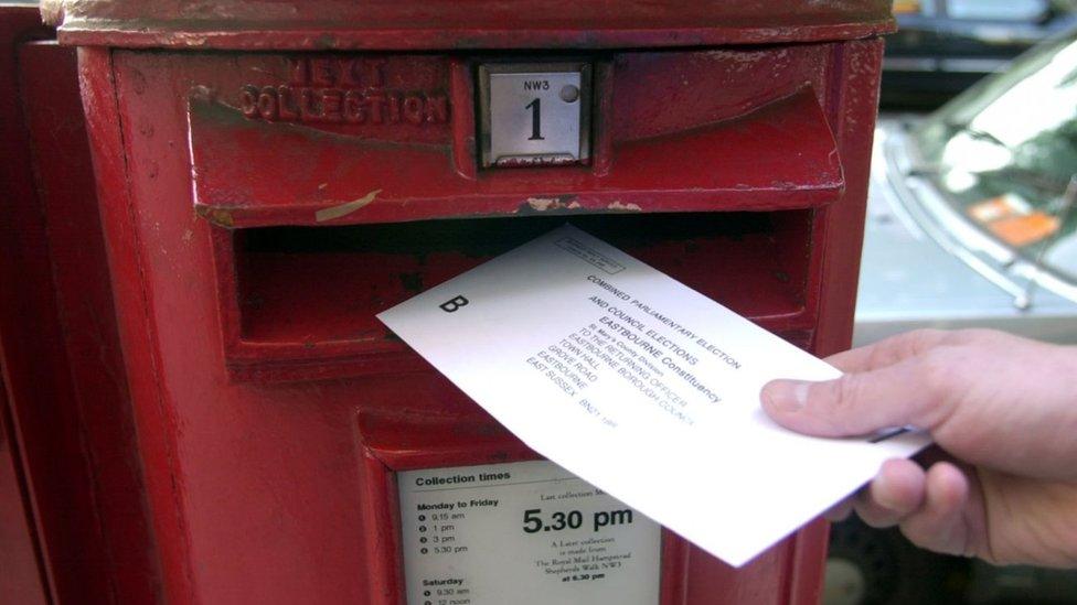 Ballot paper vote voting slip for post posting postal vote for the 2001 General Election