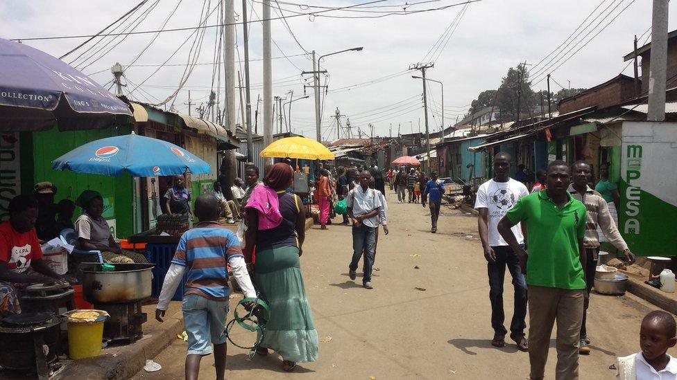 A street in Mathare slum on the outskirts of Nairobi, Kenya