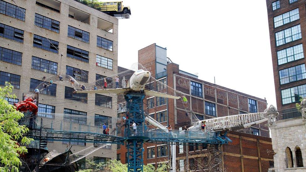 Suspended playground outside the City Museum in St Louis, USA.