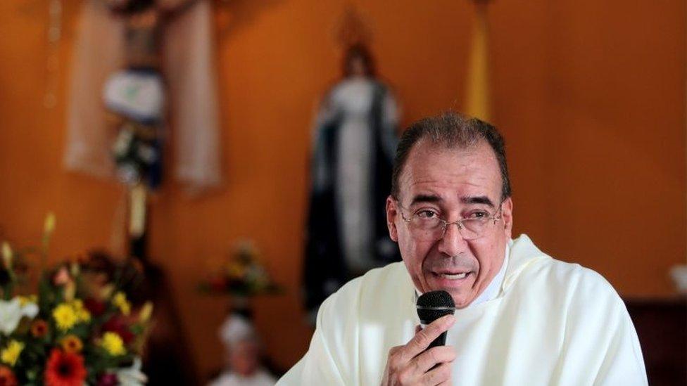 Priest Edwin Roman speaks during a religious service for 56 political prisoners, who were released under a new law that frees people who were arrested in recent protests against Nicaraguan President Daniel Ortega's government, in Masaya, Nicaragua June 12, 2019