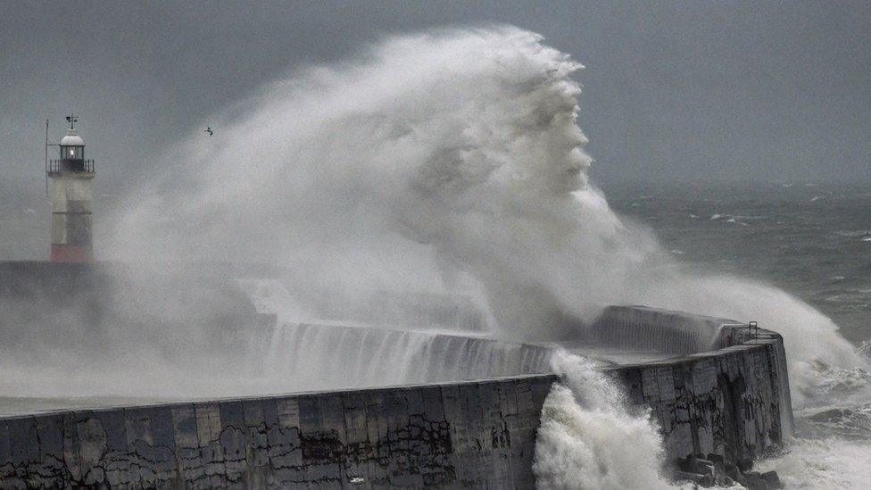 Neptune appears over Newhaven harbour wall