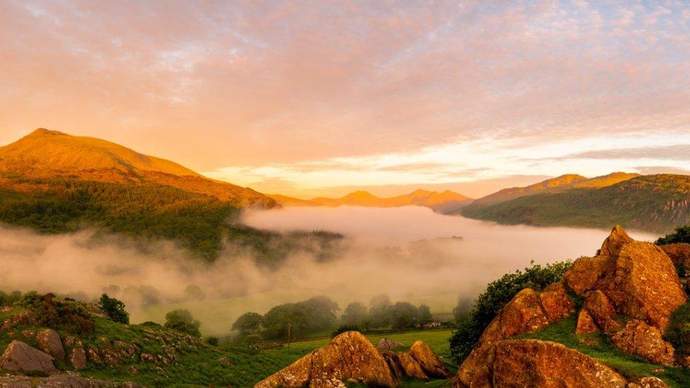 Sunrise at Capel Curig looking towards Moel Siabod with Snowdon in the background