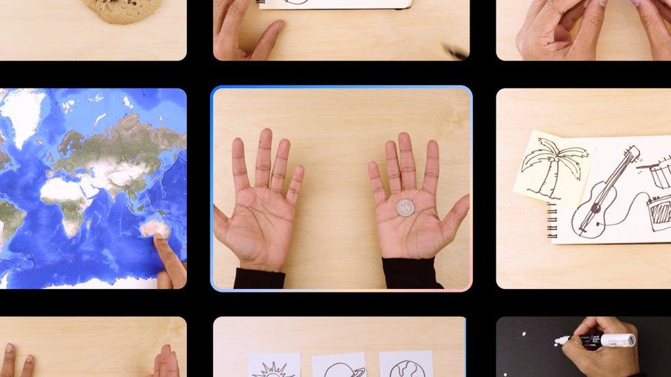 Stills from the Google Gemini video showing hands, a map and a drawing