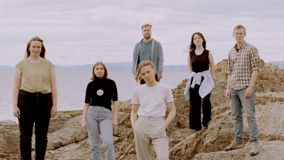 The six Norwegian activists asking the ECHR to ban drilling in the Barents Sea. Lasse Eriksen Bjoern is centre, top. Mia Chamberlain is second on the right.