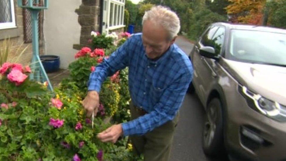 Man gardening grass verge