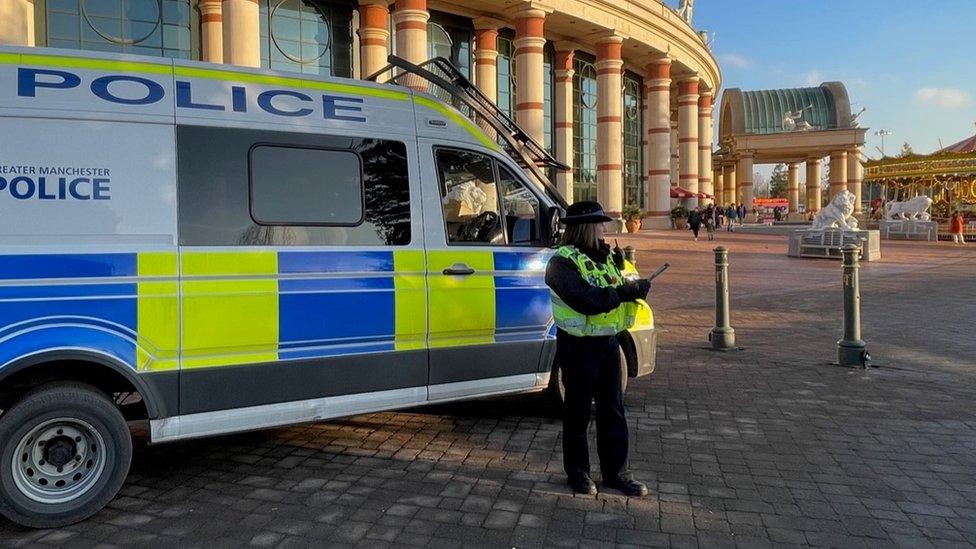 Police officer and van at the Trafford Centre