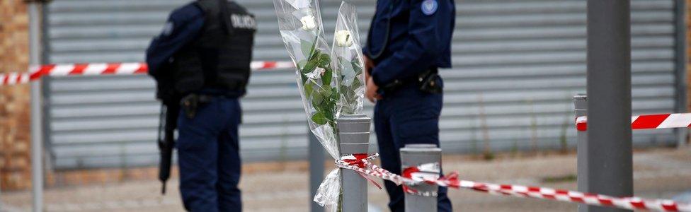 makeshift memorial near the Saint Etienne church