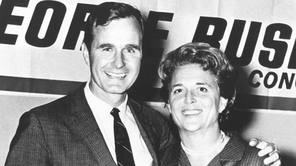 George Herbert Walker Bush poses with his wife Barbara during his campaign for Congress in the 1960s.