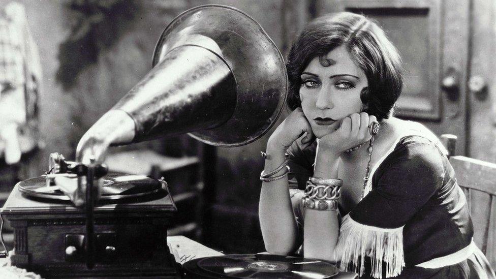 Gloria Swanson and her gramophone