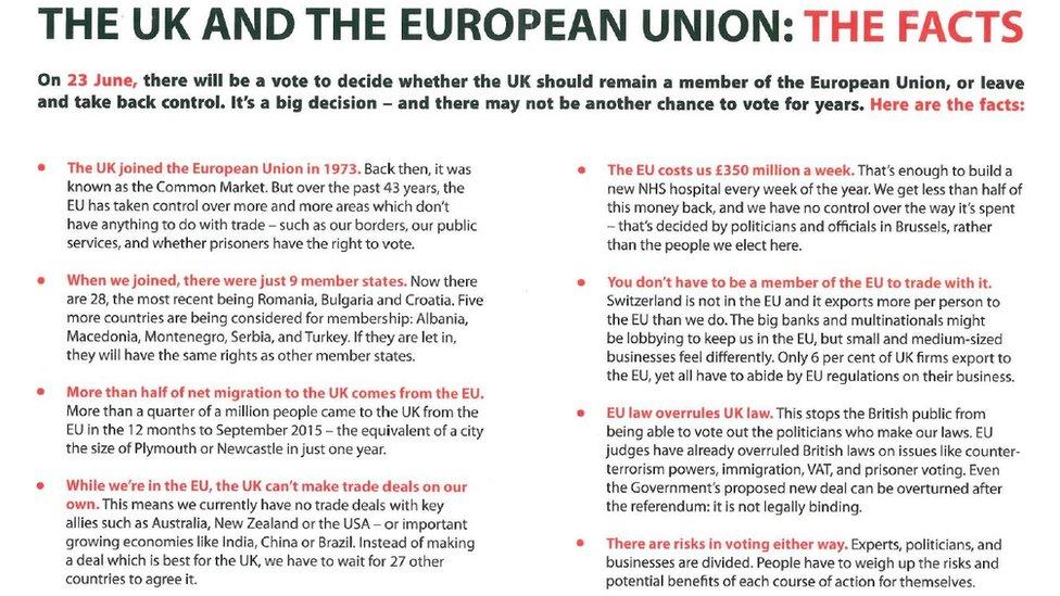 Leaflet from Vote Leave