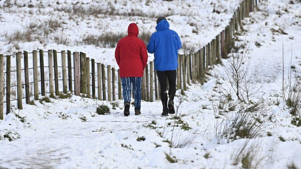 people walking in the snow