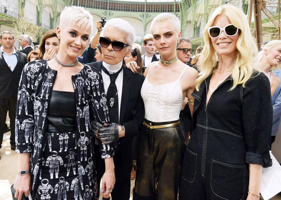 Katy Perry, Karl Lagerfeld, Cara Delevingne and Claudia Schiffer