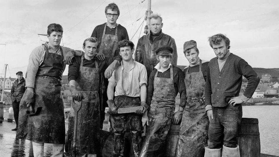 Irish men barrelling herring, Port St Mary