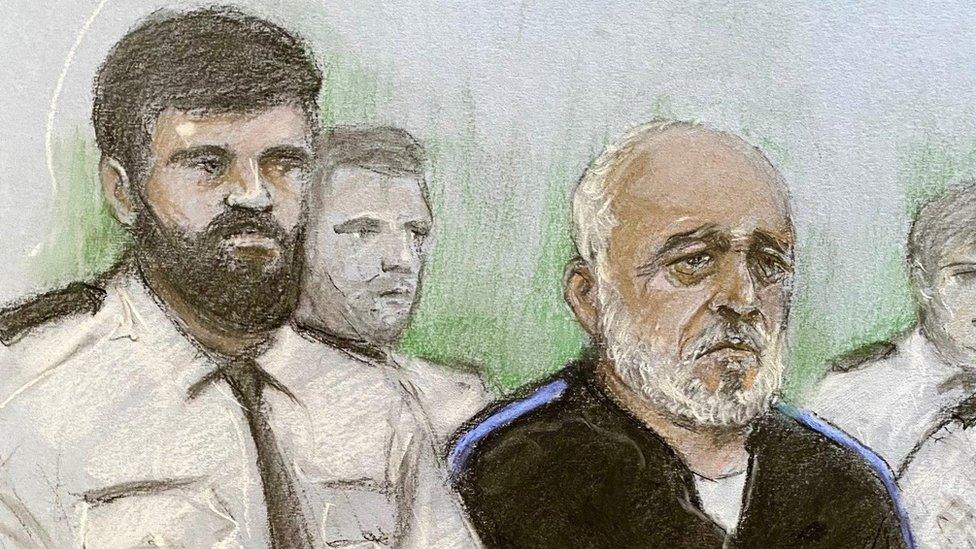 A court sketch of defendant Piran Ditta Khan