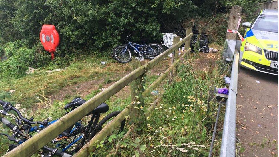 bikes at a fence at engah lough where two boys have died