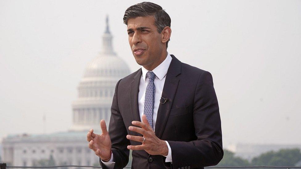 Prime Minister Rishi Sunak speaks to the media during his visit to Washington DC