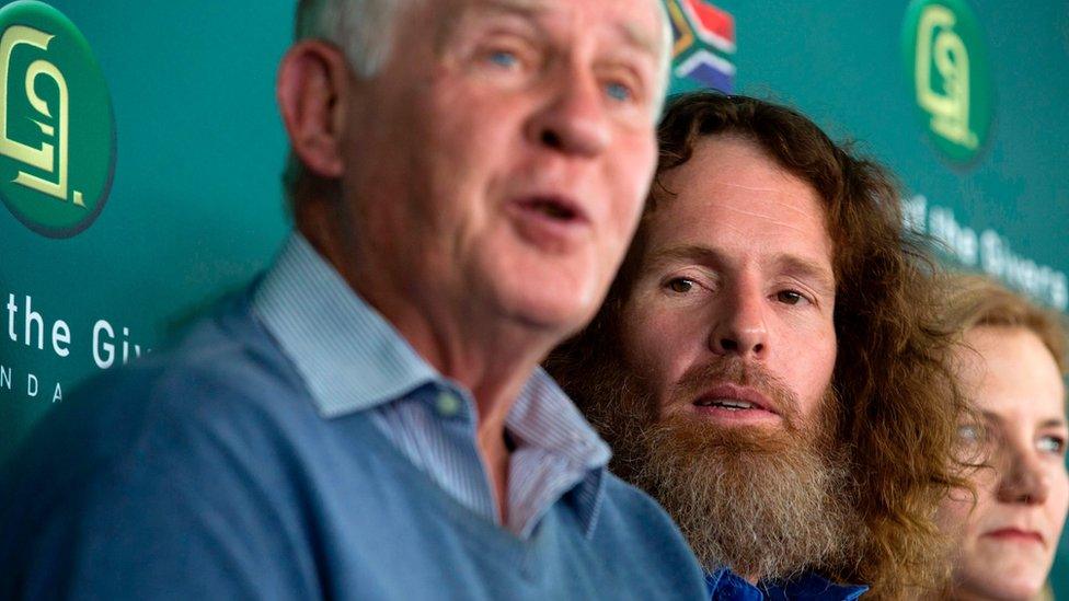 Stephen McGown speaks during a press conference with relative in Johannesburg